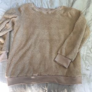 Fuzzy fleece crew neck sweatshirt